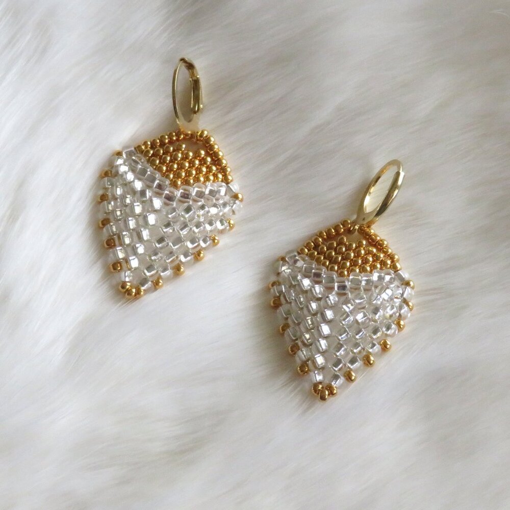 Beaded Ice feather earrings 24K Gold